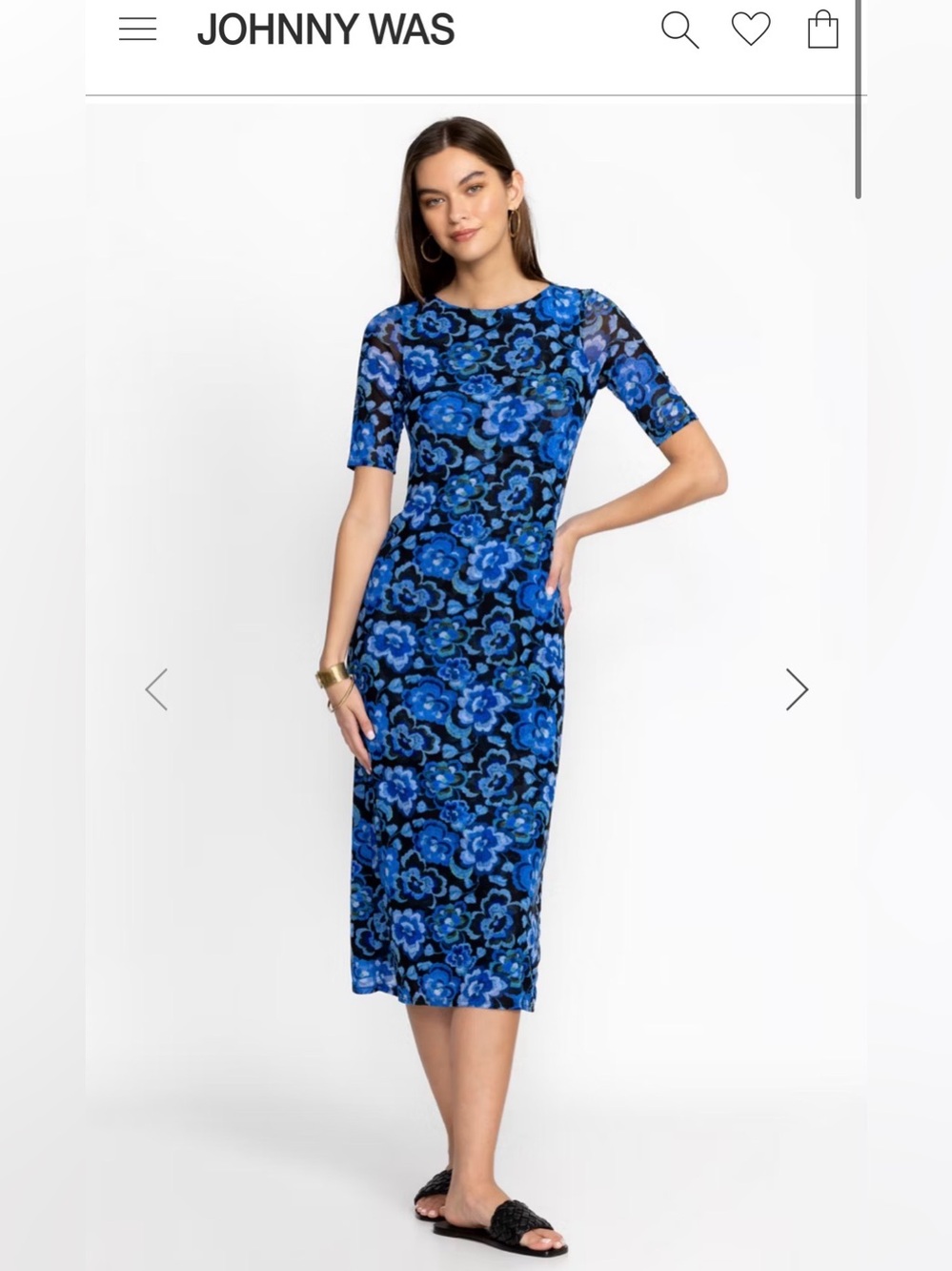 Johnny Was Blue CALANTHE MESH MIDI DRESS XS